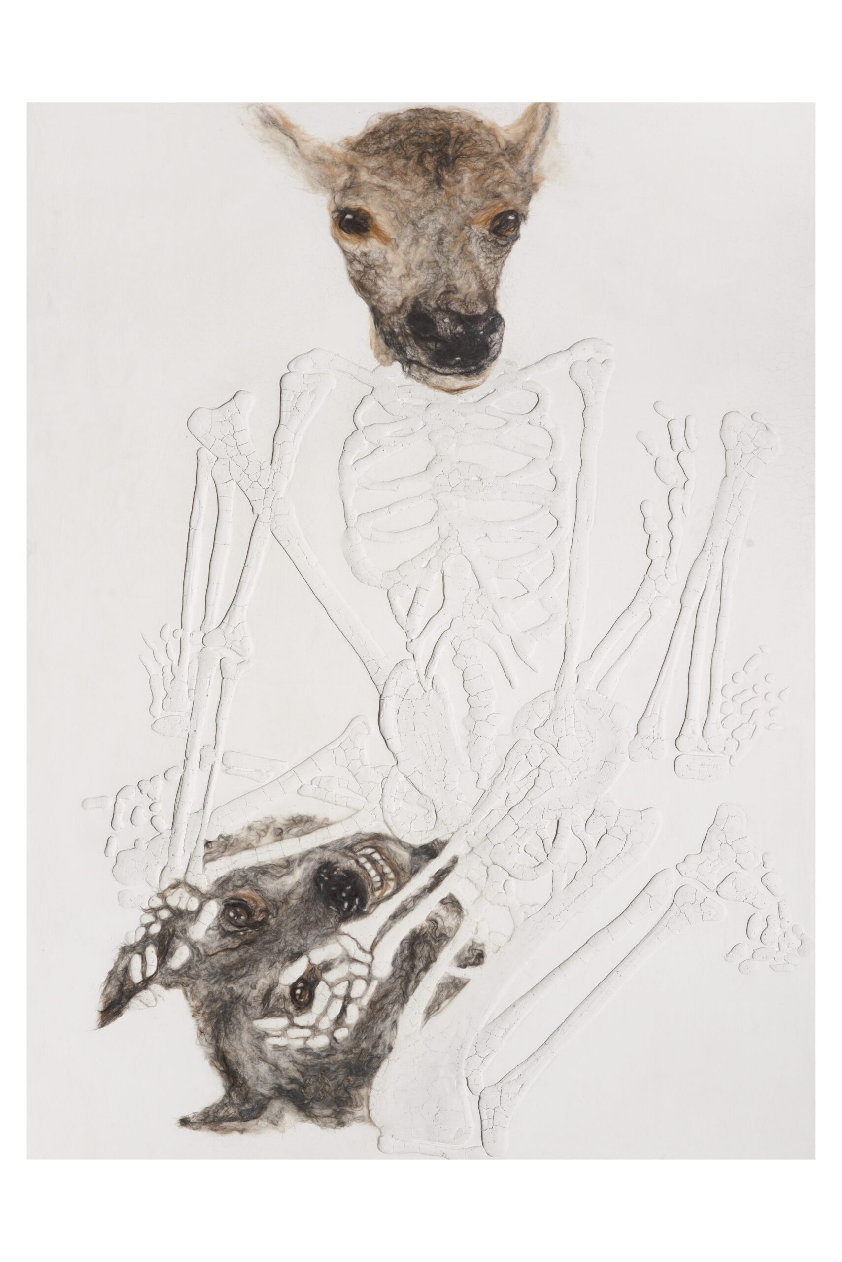 A drawing of a dog and skeleton
