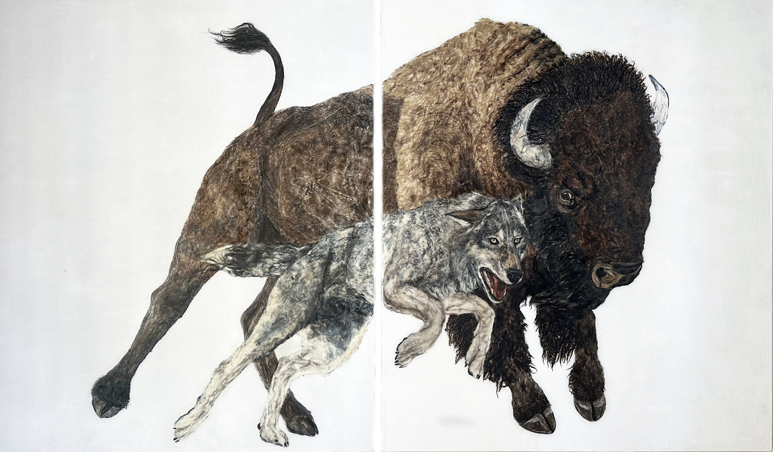 A painting of two animals fighting for the same territory.